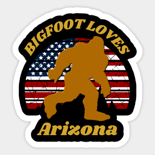 Bigfoot loves America and Arizona Too Sticker